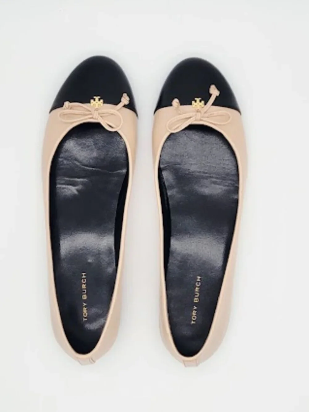TORY BURCH Cap Toe Ballet Flats Women’s Size 8 Rose/ Black Bow Round Toe Shoes